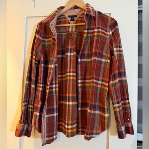 Tommy Hilfiger Men's Casual Plaid Flannel Shirt - Red and Yellow